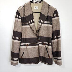 Vintage Blue Family Benetton Brown Striped Long Sleeve Jacket Size Large